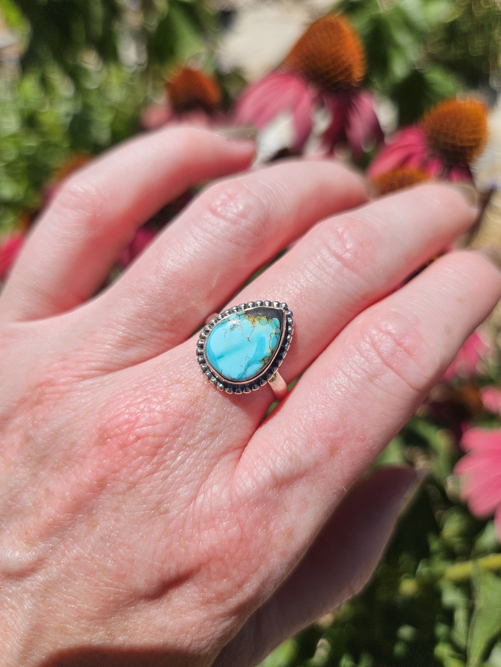 Dainty Turquoise Teardrop Sterling silver 925 Ring  Size  7 1/4